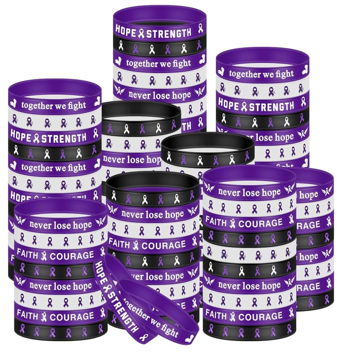 Courage & Hope Purple/ white/ black Rubber Bracelet