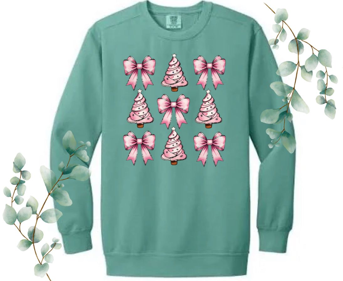 Pink Bows Holiday Comfort Colors Crew
