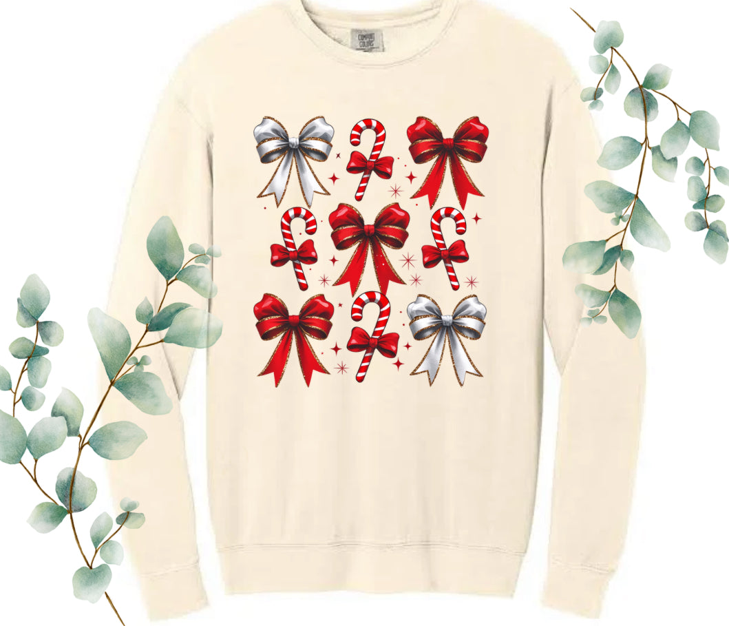 Candy Cane Bow Comfort Colors Crew