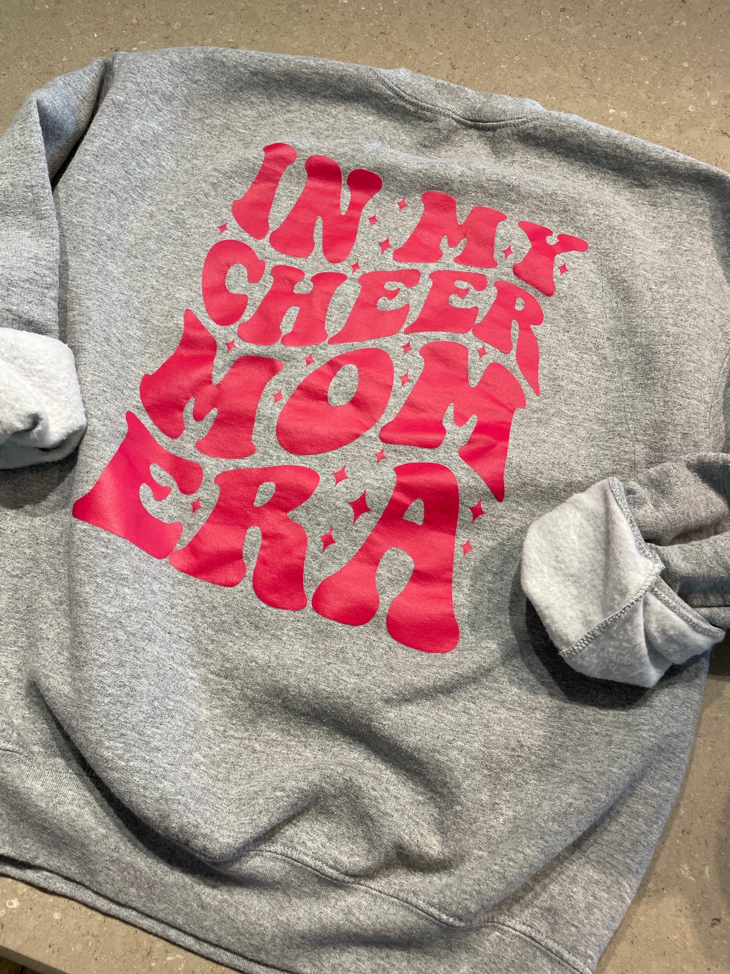 Grey & Pink Cheer Mom Era Crew
