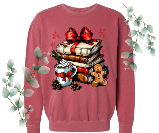 Books & Hot Cocoa Comfort Colors Crew