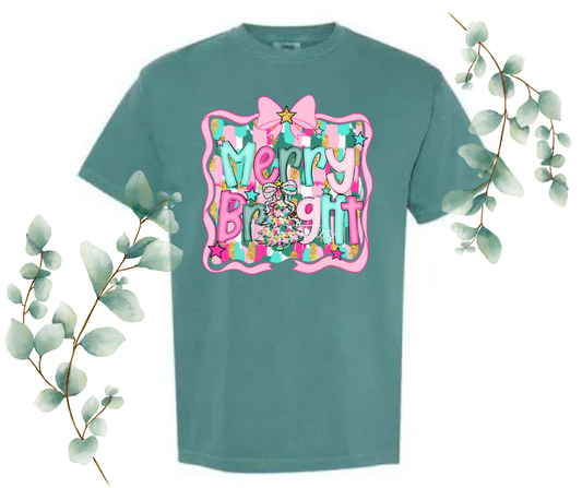 Merry & Bright Bow Comfort Colors Tee