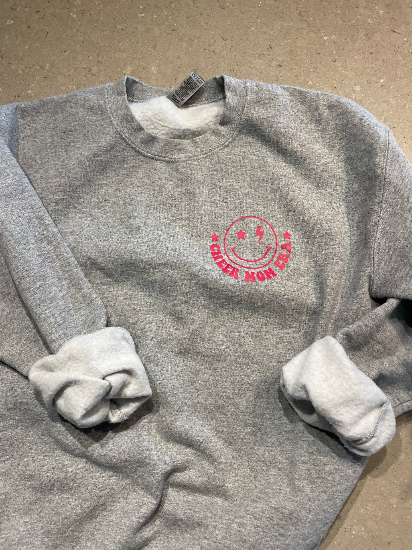 Grey & Pink Cheer Mom Era Crew