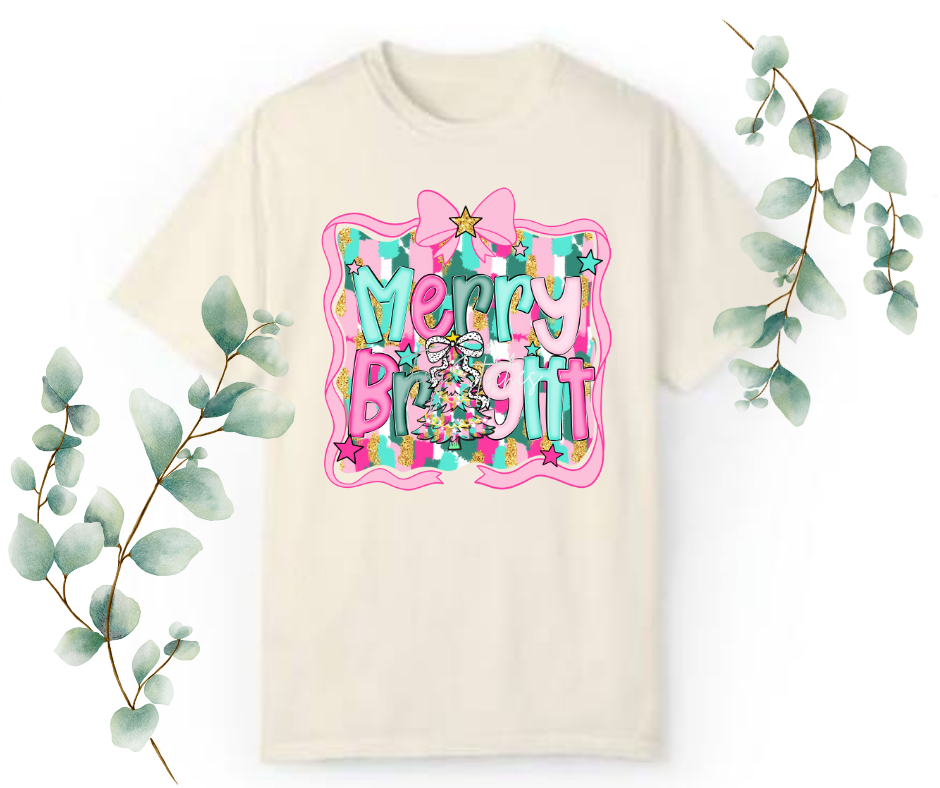 Merry & Bright Bow Comfort Colors Tee