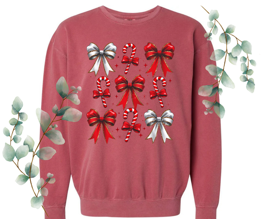 Candy Cane Bow Comfort Colors Crew