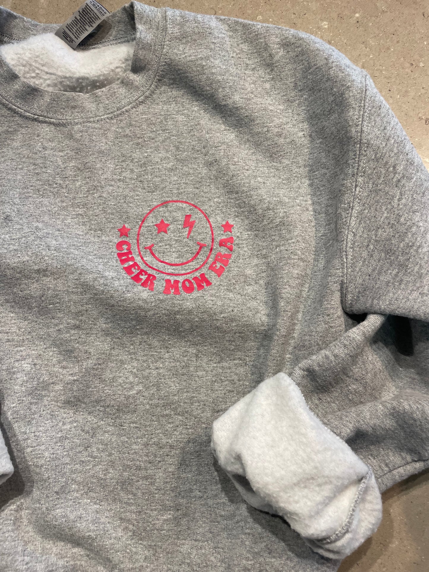 Grey & Pink Cheer Mom Era Crew