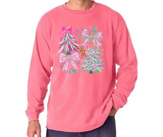 Pink & Green Holiday Brush Stroke Comfort Colors Crew