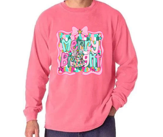Merry & Bright Bow Comfort Colors Crew