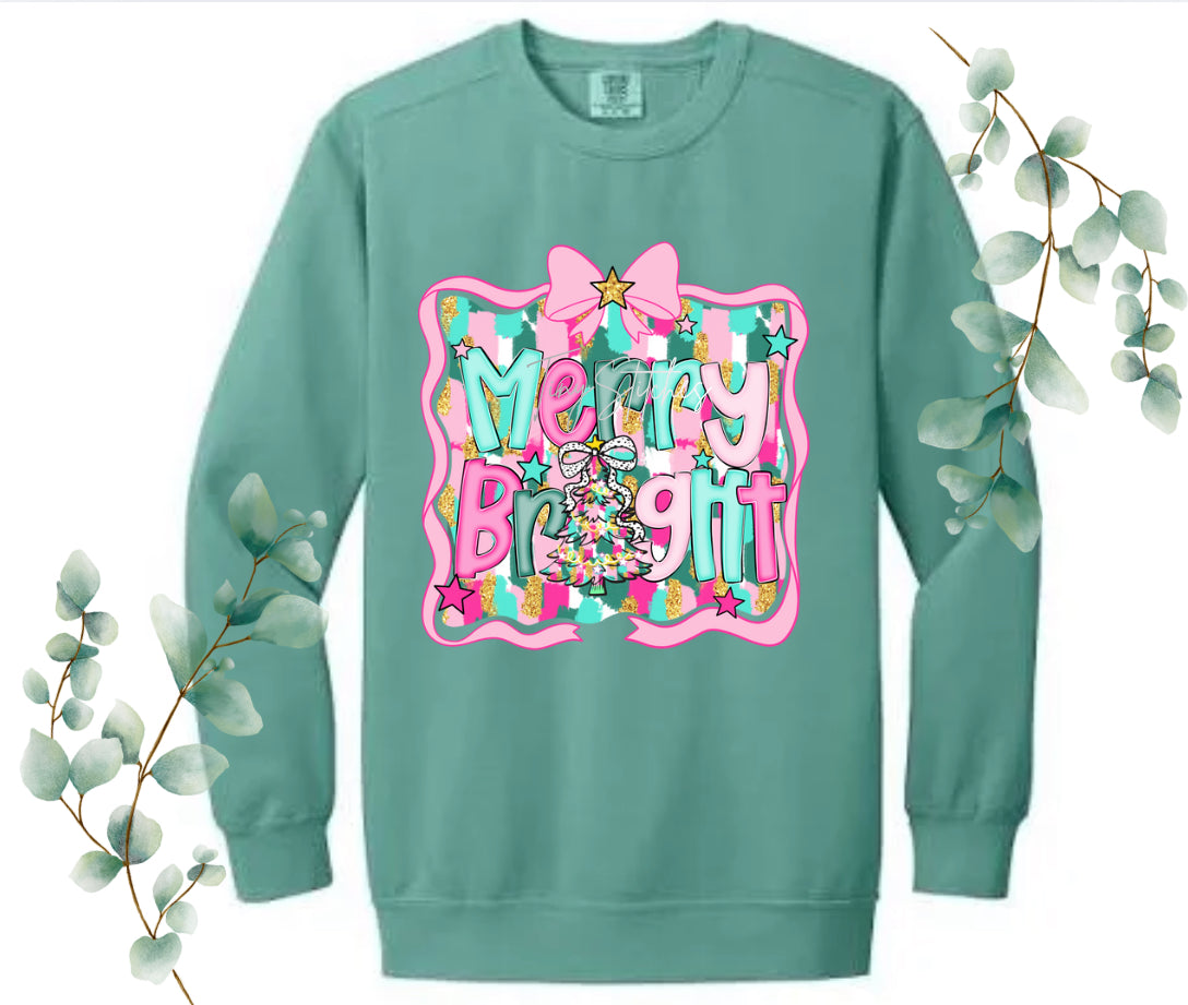 Merry & Bright Bow Comfort Colors Crew